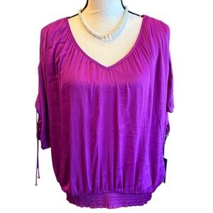 NWT Jennifer Lopez Women's magenta silky Top Sz L